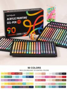 Languo 90-Color Acrylic Paint Markers - 1.0mm Fine Tip Gel Ink Pen, Blendable Vibrant For Rock/Glass/Wood DIY Craft Decor,Student Art Supplies , Back To School Gifts