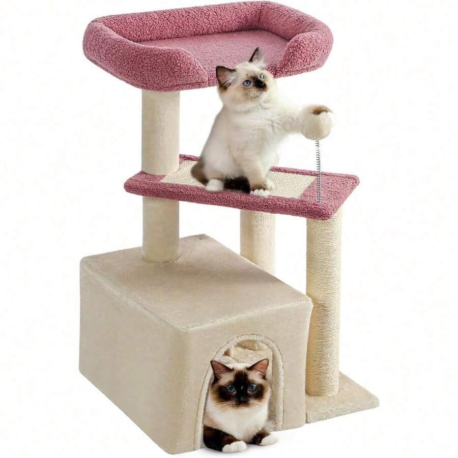 Modern Multi-Level Cat Activity Center - Complete With Scratching Posts, Soft Resting Pads And Climbing Platforms - 粉色 - 查看 1