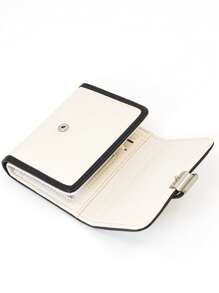 女士短款三折撞色薄边钱包 1 件 PU 柔软多功能学生钱包大容量卡夹小巧轻便礼盒包装适合作为女士节日礼物钱包迷你钱包钱包可爱钱包小钱包