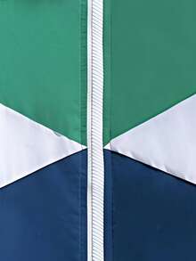 男士拉链前拼色夹克，长袖，基本款，外套，男朋友礼物 - 綠色 - 查看 6