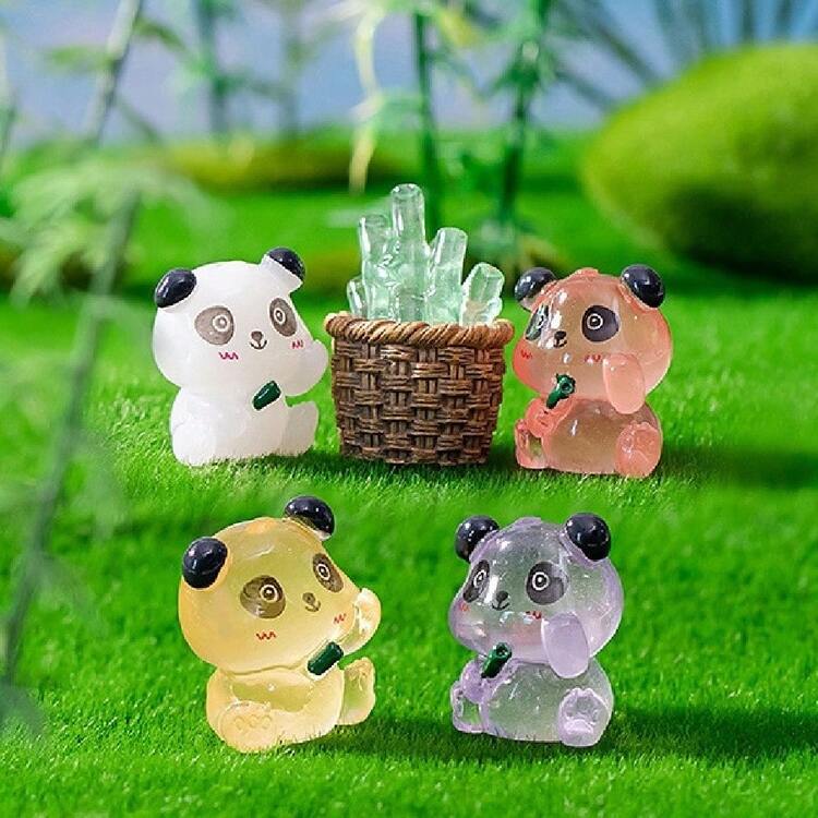 8 件发光熊猫微型雕像，可爱动物装饰，用于园艺、汽车、办公桌的树脂装饰品，夜光设计，小尺寸，适合景观美化、汽车装饰、桌面展示，展现可爱风格 - 彩色 - 查看 8