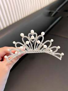 1pc Large Size Girl's Crown Hair Clip, Rhinestone Hair Fork Suitable For Birthday Party, Festival, Wedding Decoration - Silver - View 15