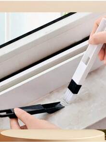 1PC Window Cleaning Brush, Screen Cleaning Tool, Keyboard Slot Small Brush, Glass Gap Brush With Dustpan - Multicolor - View 3