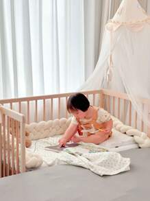 1pc INS Style Braided Crib Bumper Pad, Newborn Baby Bed Surround Soft Cushion, Nursery Decor Crib Protector, Suitable For All Seasons - Cream - View 4