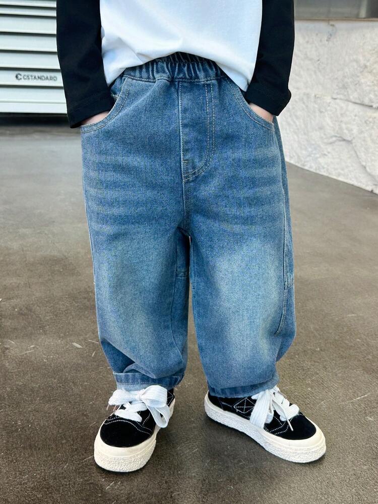 Boys' Loose Straight Leg Jeans, Suitable For Casual, School, Outdoor Wear, Autumn - Blue - View 5