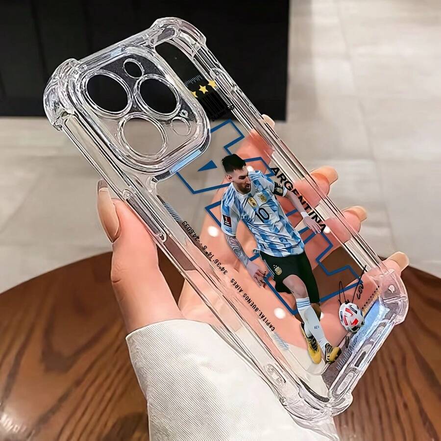 Un estuche de teléfono minimalista con tema de fútbol compatible con modelos de 16, 15, 14, 13, 12, 11 Pro Max, X, XR, XS Max, 8 y 7 Plus, con un respaldo transparente suave para protección contra caídas. - Color mezclado 1 - Ver 1