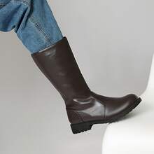 2025 Men's High-Top Leather Riding Boots & COSPLAY & Side Zipper Simple Men's Boots Round Toe Rubber Thick Sole Tall Boots & Black & Chocolate Brown - Chocolate Brown - View 4