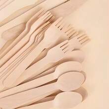 50/100/200件一次性木质餐具套装 | 木质叉子、刀子和勺子 | 适用于蛋糕勺、甜点勺、冰淇淋勺、沙拉叉和牛排叉。非常适合生日、圣诞派对、旅行露营、野餐和节日装饰。 - 卡其色 - 查看 10