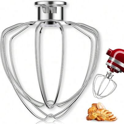 ‌6-Wire Stainless Steel Mixer Whip Attachment - Professional Egg & Cream Beater For Stand Mixers - Multi-Purpose Whisk For Cakes/Mayonnaise/Desserts - Universal Fit Most Tilt-Head Models - Heavy Duty Baking Tool With Ergonomic Design