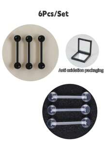 3/6件装透明黑白亚克力UV柔性舌钉，乳白色美甲多功能穿刺钉，时尚朋克极简风格，适合日常佩戴和派对，男女通用