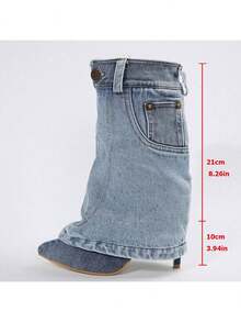 蓝色纯色性感西式休闲通勤西部中筒靴，新款尖头叠层高筒女靴，复古喇叭裤靴，厚底高跟马靴，适合婚礼、派对、办公室、室内和室外，春秋季