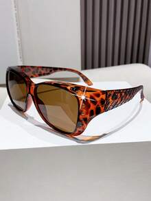 时尚女士超大方形镜框环绕式眼镜，适合驾驶 - 黑色 - 查看 4