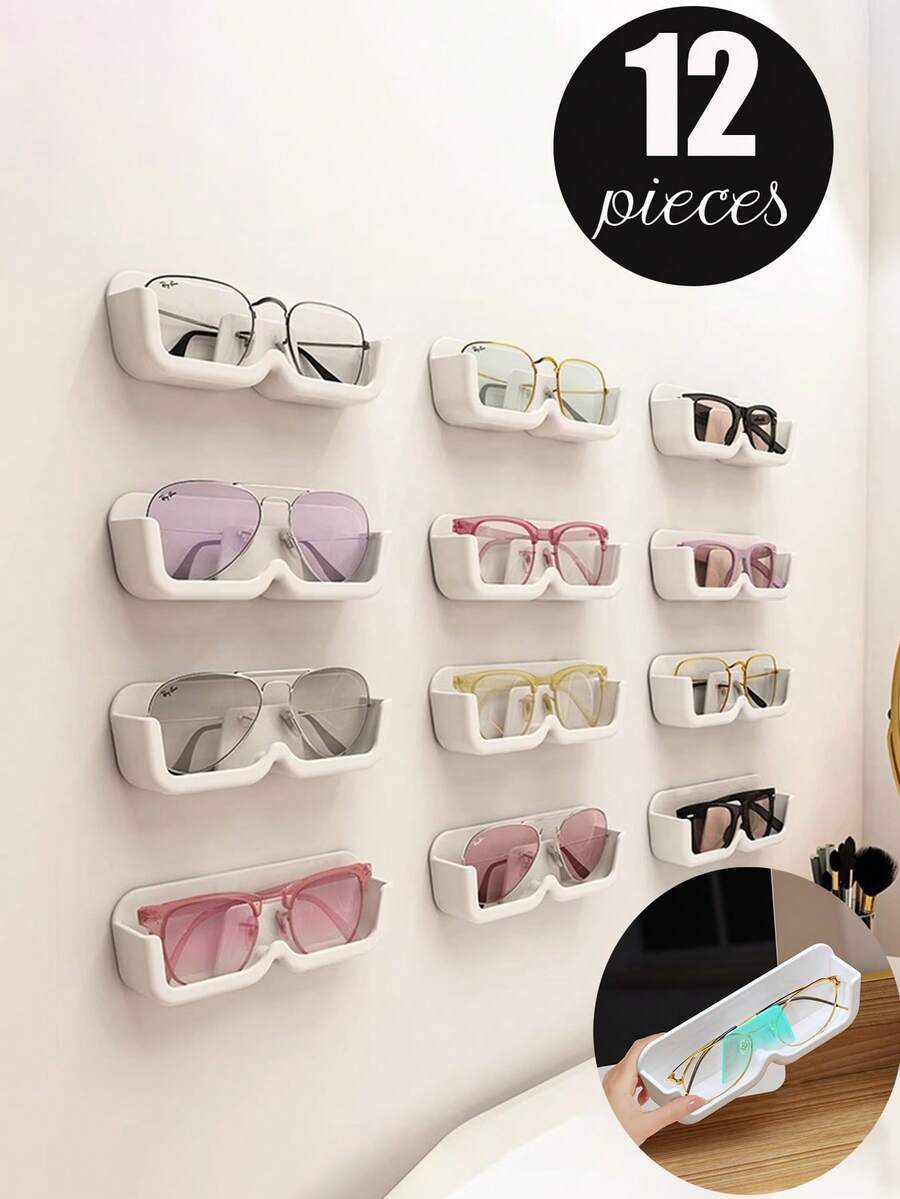 12 peças/10 peças/4 peças/3 peças/2 peças/1 peça de material plástico rígido sem furos, suporte para óculos de sol, caixa de armazenamento, estojo para óculos de sol, acessórios de exibição, adequado para colocar no quarto, sala de estar, banheiro ou escritório - multicolorido - Ver 1