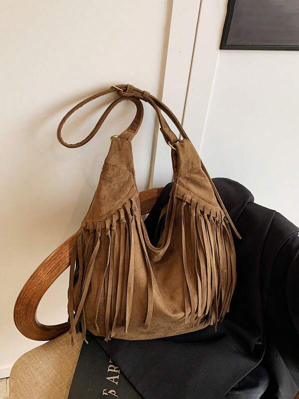 Bolso de nicho de alta gama, de estilo bohemio vintage con flecos, de gran capacidad y, bolso de hombro versátil y de moda para debajo del brazo, nueva llegada 2025