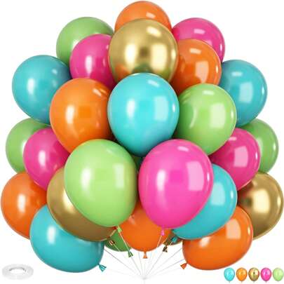 51/26 piezas/Kit de globos tropicales, globos hawaianos de 10 pulgadas en rosa caliente, naranja, verde azulado, verde y dorado, globos de látex coloridos para baby shower, fiesta de cumpleaños de verano, fiesta tropical Aloha Luau, decoraciones para fiesta de piscina