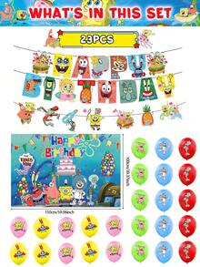 23pcs SPONGEBOB Theme Party Tableware Set, Including Octopus, Party Decorations, Banners, Latte Art, Background Cloth, Party Decoration Props Balloons, Suitable For Family Gatherings, Halloween And Christmas Parties Suitable For Family Gatherings, Weddings, Birthdays, Gift-Giving, Etc Home Decor Halloween Decor Fall Decor Room Decor Autumn Decor - Multicolor - View 15