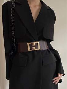 1 件咖啡色 PU 皮革修身腰带，适合女士秋季、秋季、万圣节