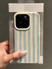 1 pieza Funda de teléfono a prueba de golpes con cobertura total de TPU con patrón de rayas azules onduladas blancas compatible con Apple 16, 15, 14, 13, 12, 11 Pro Max y Series