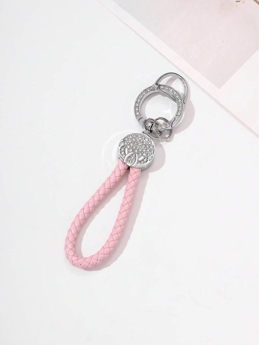 1pc Rhinestone Leather Keychain, Deer Horn Design Meaning "With You All The Way", Available In Black, Dark Brown, Blue, Light Brown, Pink, Rotatable Silver Head, Zinc Alloy Material, Minimalist, High-End, Suitable As Small For Friends And Family Halloween Accessories Teachers Day Christmas Gift Ideas Bag Accessories Lanyards With Id Holder Car Accessories Bag Charms