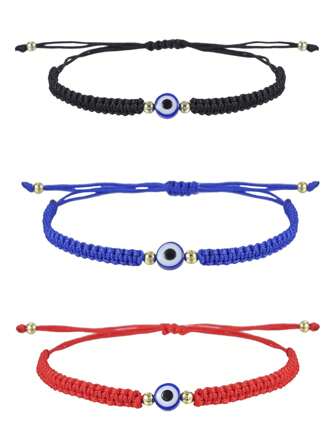 1 pieza Pulsera tejida a mano con ojo protector, pulsera de ajustable, versátil para niños, niñas, uso diario o regalo