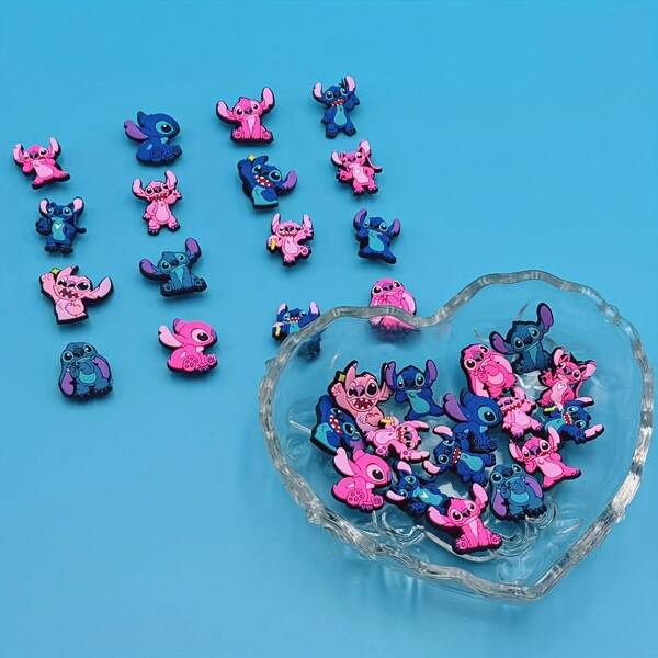 Stitch DIY Accessories Cute Cartoon Shoe Decor Charms, Hole Shoes Decoration Set, PVC Material Shoe Accessories, Suitable For Beach, Hole Shoes Decoration, Birthday, Christmas, Valentine's Day, Halloween Party Gifts (Suitable For Hole Shoes)