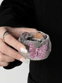 1pc/2pcs Japanese Style Glass Teaware, Wabi-Sabi Gongfu Tea Cups, Pink Butterfly Teacups, Living Room, Dining Room, Home Decor Back To School