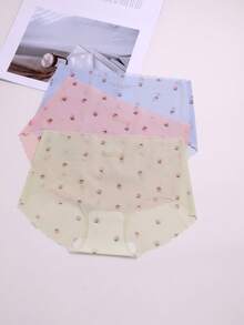 5pcs Women's Random Ice Silk Macaron Color Strawberry Printed Thongs - Multicolor - View 4