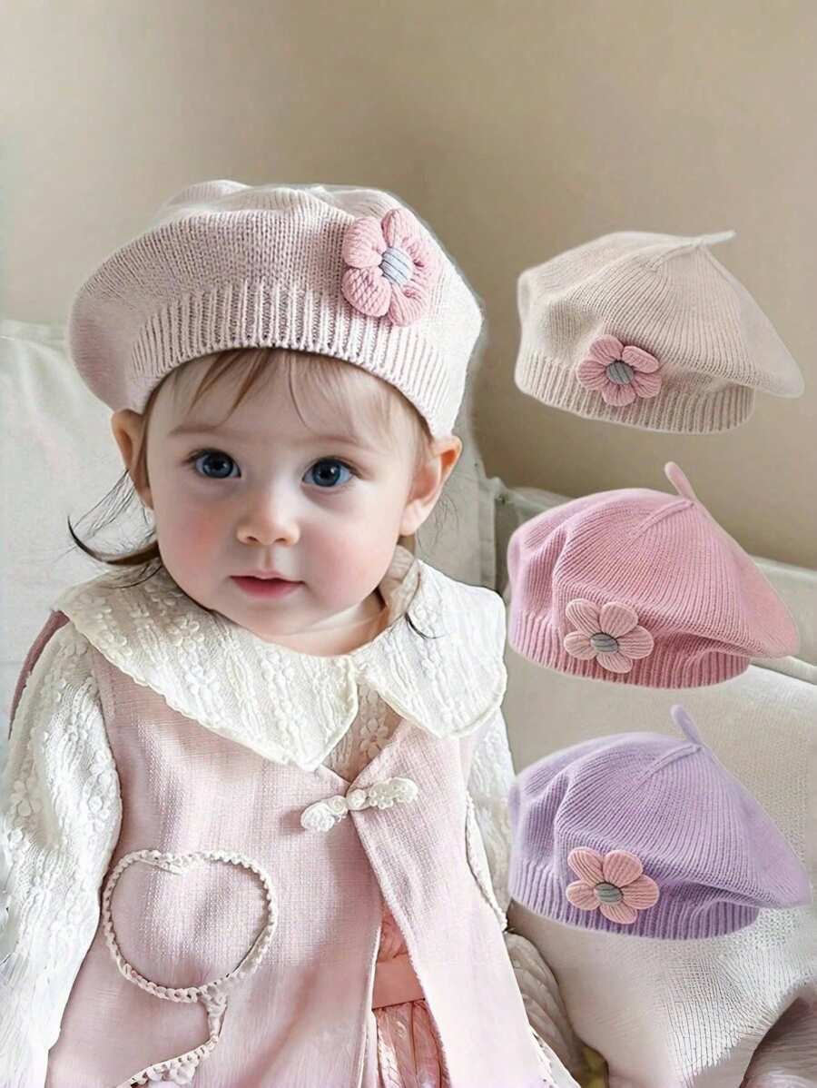 1pc Unisex Baby Candy Color Knitted Beret Hat, Children's Fashionable Casual Beanie, Artist Cap