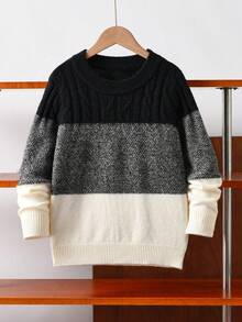 男童条纹针织毛衣，学院风，长袖，适合学校休闲装，春秋冬