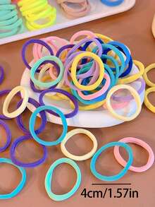 200/10条装 女士4厘米/1.57英寸百搭粉色、紫色、黄色、蓝色高弹力发圈，颜色随机混搭，时尚百搭，优雅简约，适合日常、休闲、派对、通勤、海滩、沐浴、化妆、发型设计、扎马尾、发圈、橡皮筋、发绳、发饰、家居美容女性配饰礼品、健身运动服饰头部配饰弹力带 - 彩色 - 查看 2