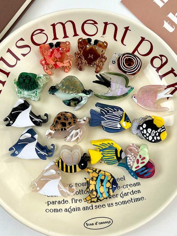 Schattige Ocean Series Acetaat Haarspeldjes - Zeeschildpad, Krab, Kleine Vis, Zwaluw, Leuke Pony Clip, Zijclip, Mini Klauw Clip, Pony Clip, Haaraccessoires, Origineel Ontwerp Oceaandier Mini Klauw Clip, Schattige Cartoon Pony Clip, Zijpony Clip, Haaraccessoires