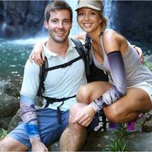 1 par de mangas protectoras de sol rosas con bloqueo UV, transpirables y elásticas de seda, adecuadas para deportes al aire libre, conducir, viajes en primavera y verano - Negro - Ver 9