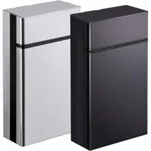 DSL Cigarette Case 20 Capacity Aluminum Automatic Slider 2 Pack Black+Silver 100mm 100S DSL