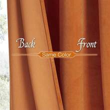 1 包时尚枫糖色天鹅绒遮光窗帘，杆袋式顶部，柔软顺滑，垂感自然，抗皱，涤纶面料，可水洗，触感奢华，高度遮光，保护隐私，适用于卧室、客厅、办公室、丰收节、感恩节等场合，220gsm - 橘色 - 查看 3