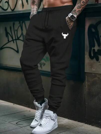 Pantaloni sport de bărbați cu talie elastică și șnur, subțiri și respirabili, casual la modă, pentru primăvară/toamnă, negru