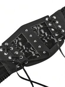 1pc Women's Dark Punk Style PU Leather Elastic Drawstring Waist Belt, Suitable For Halloween Party Or Daily Wear