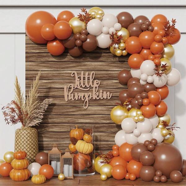 152Pcs Little Pumpkin Balloon Garland Arch Kit,Orange Coffee Brown Balloons For Fall Thanksgiving Autumn Harvest Birthday Party Decorations