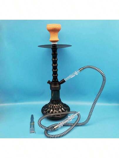 1 pieza Nuevo juego de narguile árabe, kit de narguile de manguera única de acrílico, accesorios de manguera de silicona y tazón de cerámica para shisha
