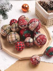 6cm/8cm Foam Christmas Ball Ornaments, With High-End Texture, Plaid Christmas Tree Decorations That Create A Warm Decorative Atmosphere And Can Be Used As Christmas Tabletop And Fireplace Decorations.