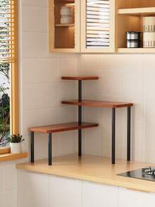 Prateleira de canto giratória de madeira com 3 níveis - Organizador giratório para bancada de cozinha, economiza espaço | Ideal para organizador de bancada de cozinha, adequado para feriados e presentes, fácil montagem, estrutura, design minimalista, organizador de cozinha e prateleira para potes de temperos, design multifuncional, amplo espaço de armazenamento, organização e armazenamento