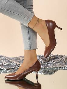 New Versatile Chic Fashionable Elegant Glossy High Heels, Suitable For Parties, Commuting, Weddings, School, Vacation - Brown - View 2