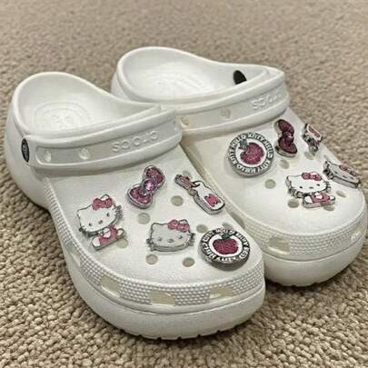 Sanrio 5pcs Silver Butterfly & Cat Shaped Charms, DIY Cute & Detachable Shoe Decorations