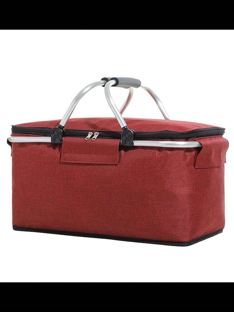 1 件便携式隔热冷藏篮 - 灰色牛津布，双拉链开合，耐用手柄，适合水果和蔬菜，非常适合野餐、烧烤和户外聚会，野餐篮 | 坚固的手柄篮 | 隔热冷藏篮，野餐篮 - 彩色 - 查看 4