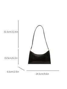 Fashionable Versatile Solid Color Lacquered Leather Minimalist Luxury Baguette Shoulder Bag - Black - View 5