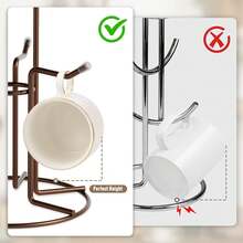 Mug Holder For Large Cups, Mug Tree For Counter With 6 Hooks, Metal Coffee Mug Stand For Easy Pick, Place And Display, Coffee Bar Accessories And Decor, Free Standing Mug Rack, Brown,11286415