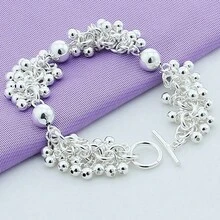 925 Sterling Silver Plated Grapes More Beads Charm Bracelets Jewelry For Fashion Women Wedding Engagement Gift - Silver - View 3