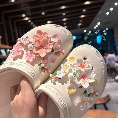 16 Stücke 3D Rosa Pfirsichblüten Schuhschnalle - Abnehmbare DIY Oberteil Dekoration, geeignet für Sandalen, Stiefel - perfektes Geschenk für den Lehrertag, Abschlussfeier und Schulanfangszeit