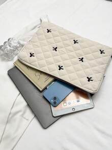 Cute Diamond Embroidery Bow Laptop Sleeve Bag For Tablet - White - View 6