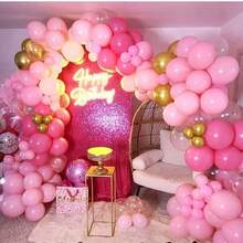 140 件粉色气球拱门套装，153 件带星星 - 22、12、10、5 英寸粉色和金色五彩纸屑乳胶气球，适用于男孩、女孩、儿童、婴儿洗礼、性别揭晓、婚礼、生日、房间、派对装饰 - 粉色 - 查看 4