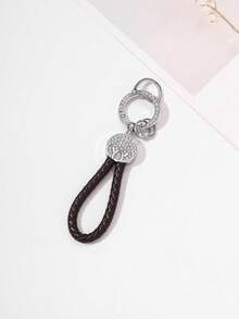 1pc Rhinestone Leather Keychain, Deer Horn Design Meaning "With You All The Way", Available In Black, Dark Brown, Blue, Light Brown, Pink, Rotatable Silver Head, Zinc Alloy Material, Minimalist, High-End, Suitable As Small For Friends And Family Halloween Accessories Teachers Day Christmas Gift Ideas Bag Accessories Lanyards With Id Holder Car Accessories Bag Charms
